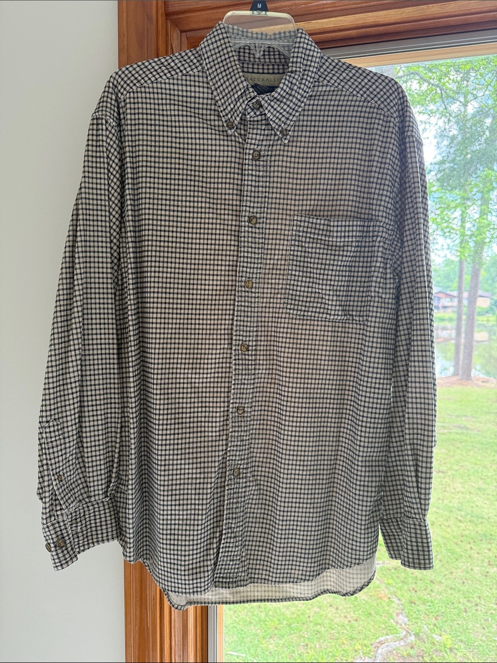 Men's Button-Down Lightweight Corduroy Micro-Check Shirt - Black & Creme